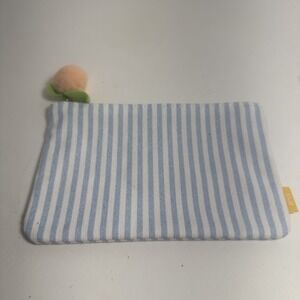 Ipsy April 2024 Glam Cosmetics Bag‎ Blue/White Stripe Canvas With Peach Zipper